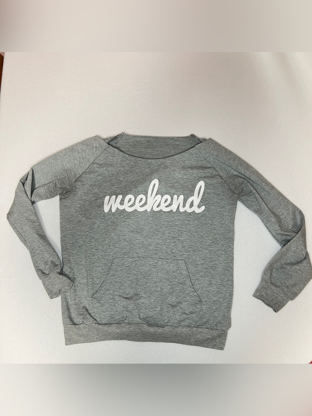 Ily Couture weekend eco grey sweatshirt off the shoulder heather gray